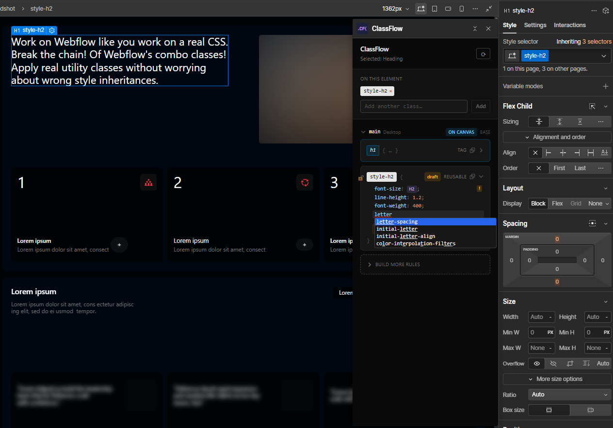 Editing a rule as CSS text, with syntax highlighting and autocomplete